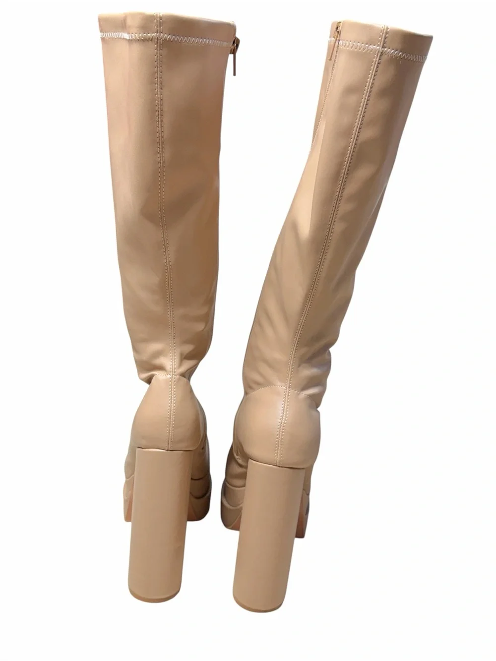 Mixx Shuz Nude Platform Block Heel Knee High Boots Womens 9